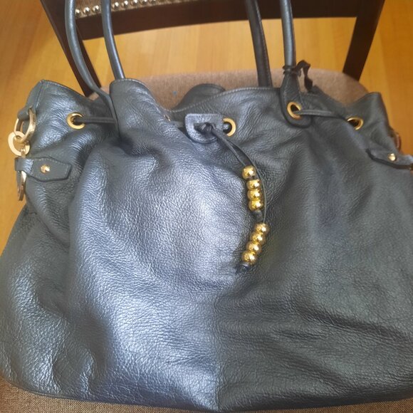 Large Aqua Madonna drawstring leather bag - Picture 5 of 14